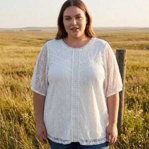 Torrid‎ Lace Puff Short Sleeve Blouse Womens 4 White Cloud Dancer Boho Romantic